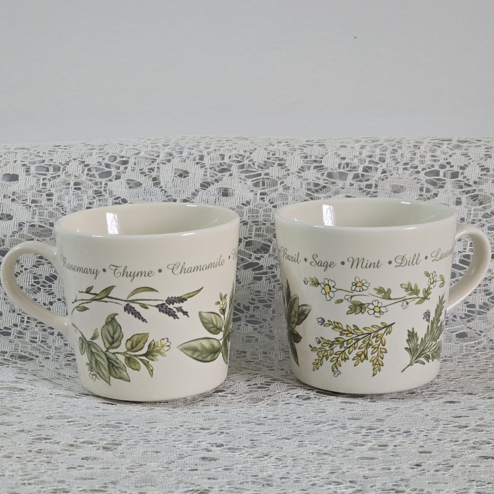 Corelle Herb Garden Botanical Stoneware Mugs Set of 2 – Cream/Green